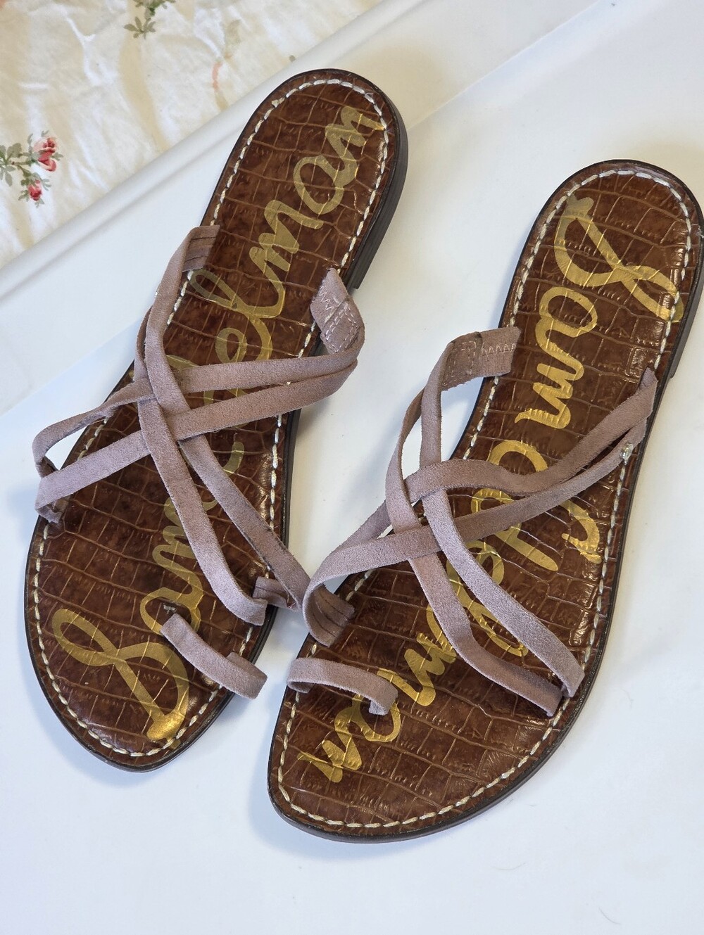 ​Sam Edelman Pink Fabric Multi Strap Flat Gladiator Sandals Sz 8.5 Boho-Chic - Picture 9 of 11